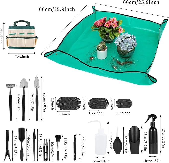 Pack of 58 Succulent Tool Set - 25.9 Inch Indoor Plant Potting Mat with Storage Bag Garden Flowers Plant Transplanting Supplies Succulent Kit for Plant Care Gardening Gifts for Men &amp Women