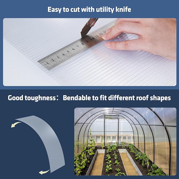 UMIG 6 PCS 6' x 2' x 0.24'' Polycarbonate Greenhouse Panels Twin-Wall Waterproof UV Protected Corrugated Plastic Roof Panels Sheets Clear Replacement Panels for Greenhouse Outdoor Plant