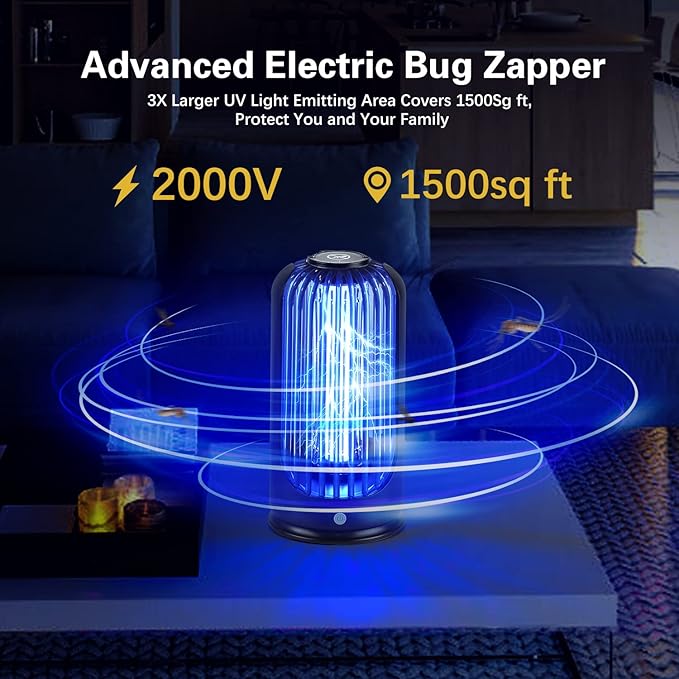 Bug Zapper 2000V High Powered UV Light Electric Mosquito Zapper Waterproof Mosquito Killer Lamp Light-Emitting Flying Insect Control Lamp for Home Patio Backyard Camping
