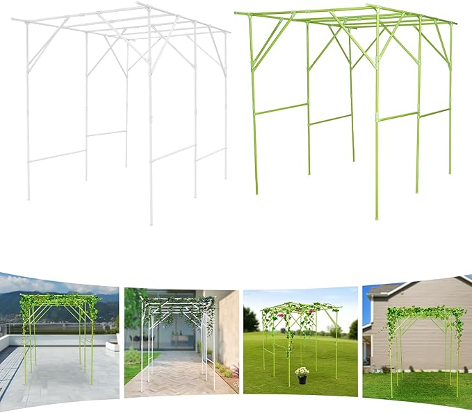 Grape Vine Trellis 6.56x4.92x6.56ft Heavy Duty Garden Trellis for Climbing Plants Large Steel Plant Support with ABS Base for Tomatoes Cucumbers Outdoor (Green+White)