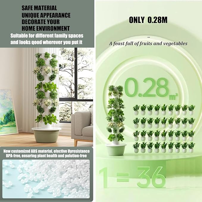 Vertical Hydroponic TowerHydroponic Growing Tower with TankHydroponic Germination Kitwith Hydrating Pump Adapterfor Indoor Herbs Fruits and Vegetables5Layers