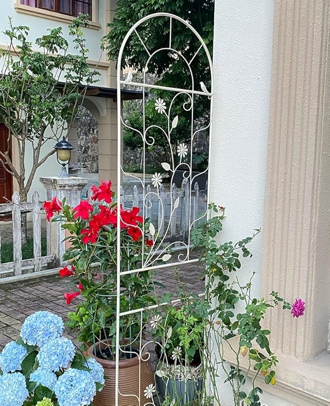 Upgraded Metal Garden Trellis for Climbing Plants Outdoor Plant Trellis Frame for Potted Plants Plant Support Screen Trellis for Flowers Vine Vegetable Indoor Outdoor(Color:WhiteSize:123*50CM/48.4*