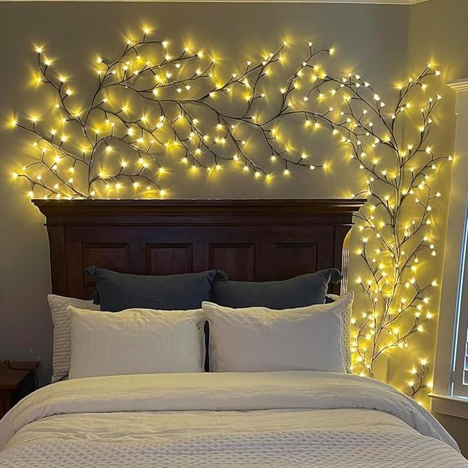 Enchanted Willow Vine Lights with Remote Christmas Swags Decorations Indoor Room Decor 18 Branches 144 LEDs Lighted Willow Vine Lights for Walls Bedroom Home Decor