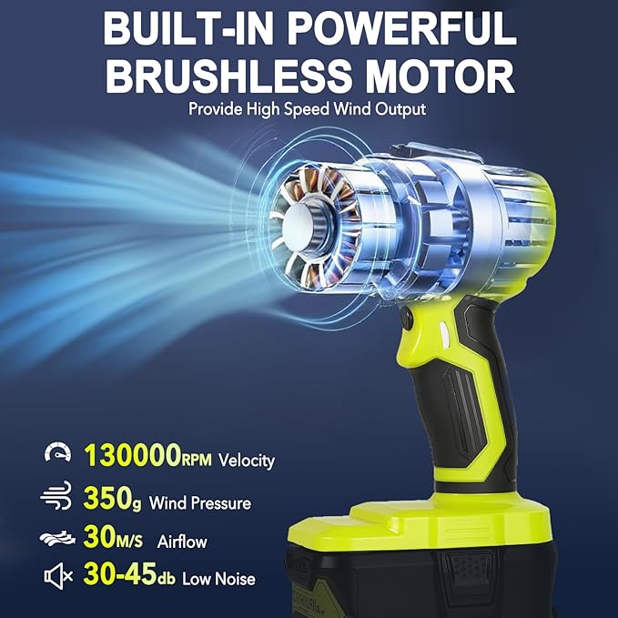 2026 Brushless Leaf Blower Cordless for Ryobi 18V Battery Lightweight Electric Handheld Mini Blowers with 5 Attachments Stepless Speed for Short Quick Precision Cleanup Tasks (No Battery)