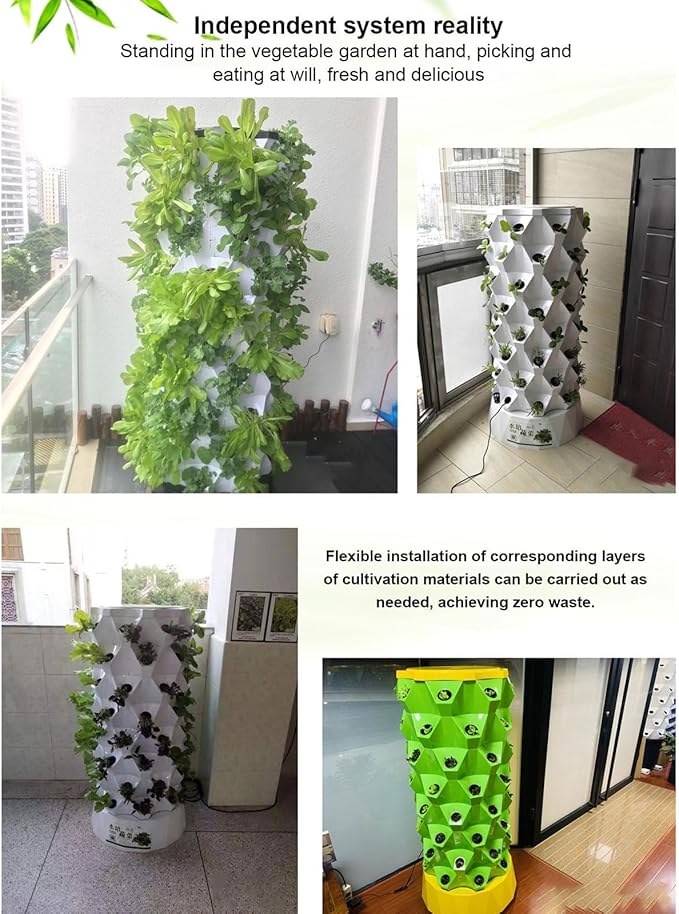 Hydroponics Growing Sys-temHydroponics TowerAquaponics Grow Sys-tem With 48/64/80 Growing Points Aeroponics Growing Kit for Fruits and Vegetables with Hydrating Pump TimerYellow-80Pots