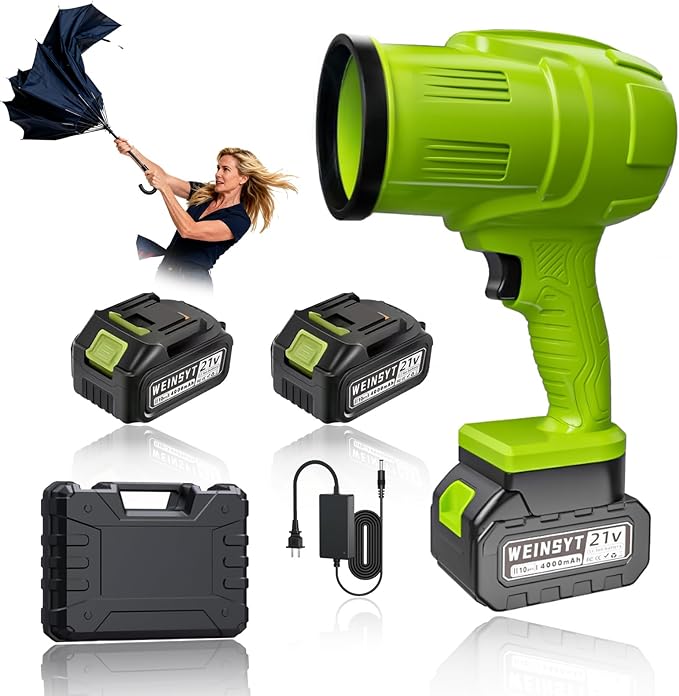 21V Cordless Leaf Blower - 60000 RPM Electric Handheld Blower with 2×4.0Ah Batteries &amp Fast Charger - Lightweight Portable for Yard Cleanup Patio Lawn Deck Car Drying Garage Cleaning