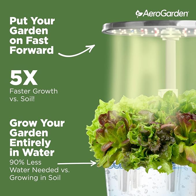 AeroGarden Harvest Elite 360 Indoor Garden Hydroponic System with LED Grow Light and Herb Kit Holds up to 6 Pods White