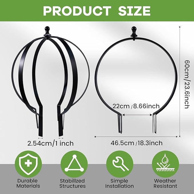 Metal Garden Obelisk Trellis 18x22 - 2pcs Large Round Black Plant Frame for Climbing Plants Indoor/Outdoor Topiary Structure Ideal for Potted Plant Decor - Outdoor Garden Decoration and Yard Gift