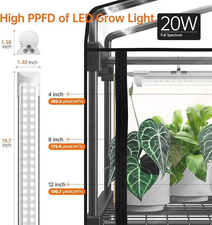 Bstrip Indoor Greenhouse with Grow Light Mini Green House with 4 Pack 20W Full Spectrum Plant Lights with Timer Plant Shelf with Tent for Indoor Plant Seed Starting Seed Tray 27.2x19.9x61.8