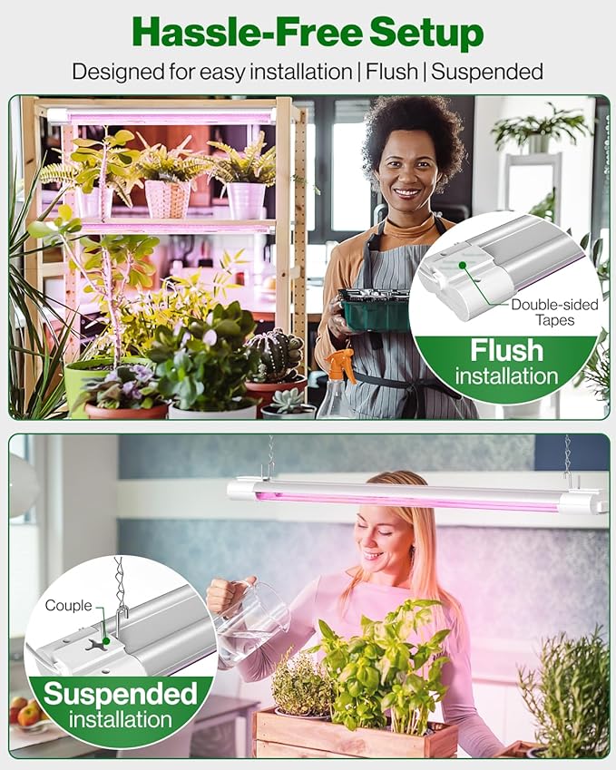 Sunco 6 Pack 2ft Grow Light LED 20W Full Spectrum For Seed Starting Seedling Indoor Plants Plug In Suspended Fixture Link Up To 8 Inline Switch ETL