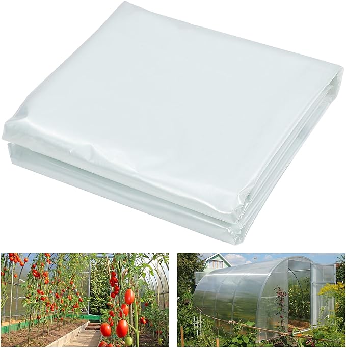 10FTx25 FT Greenhouse Plastic Sheeting 6 Mil Thickness Clear Greenhouse Polyethylene Film UV Resistant Replacement Cover Hoop House Plastic Cover for Farming Gardening