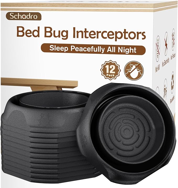 Bed Bug Interceptors 12 Pack Bed Bug Traps Insect Detector for Bed Sofa &amp All Furniture. 24/7 Monitor 360° Protection for Your Family's Peaceful Sleep Black