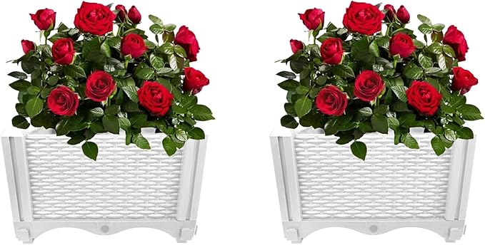 Trenton Gifts Set of 2. Raised Planter Box. White. Great for outdoor Plants &amp Flowers
