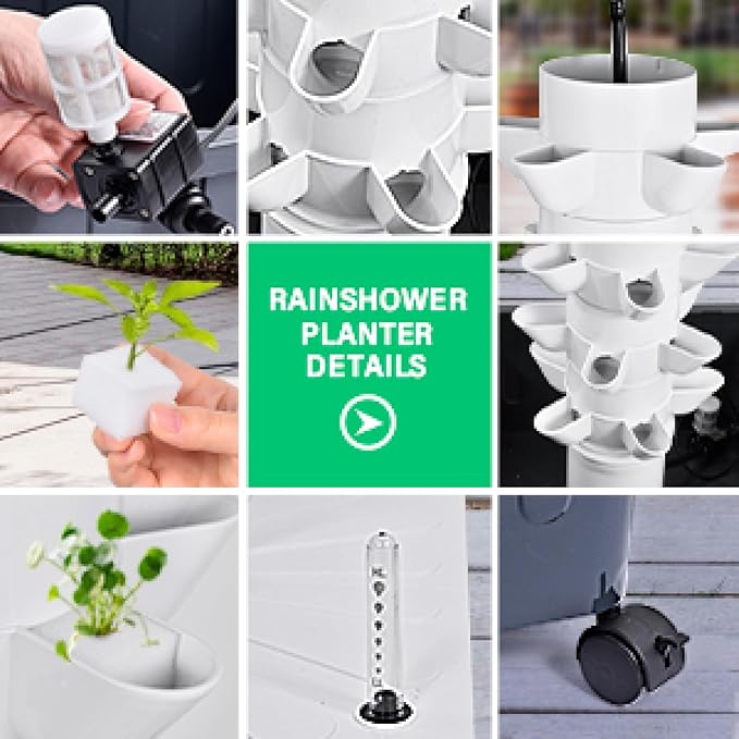 14-Layer 70 Slots Hydroponic Grow Tower Kit Indoor Outdoor Vertical Growing System with Water Tank Pump Timer and Adapter for Vegetables Strawberries Lettuce