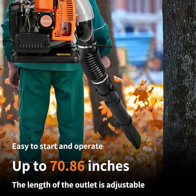 Backpack Leaf Blower 63CC 2-Stroke Engine Leaf Blower Gas Powered 665 CFM Leaf Blower Backpack Leaf Blower Gas with Powerful Wind from US (63CC Orange)