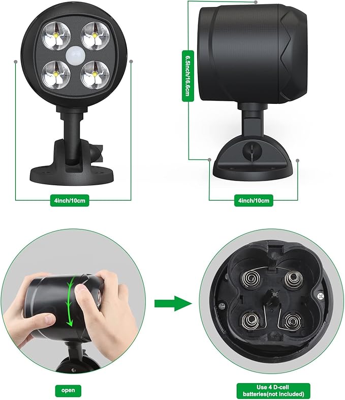 Motion Sensor Outdoor Lights Battery Operated Outdoor Light 600LM Motion Detector Lights for Outside 6000K LED Security Light Battery Powered Spotlight for House Wall Black(2 Pack)