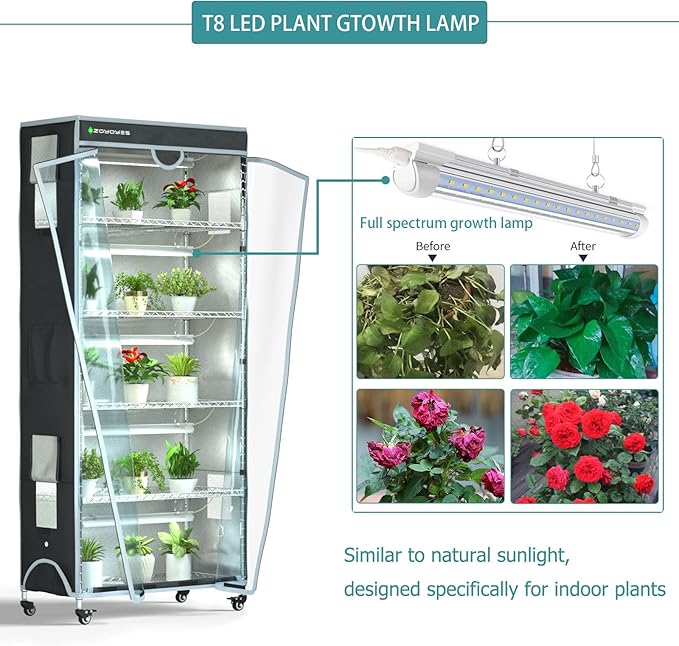 Indoor Greenhouse 6-Tier Plant Rack with Cover 5 T8 Grow Lights Thermometer &amp Timer – Seedlings Flowering Herbs &amp Vegetables Indoor Gardening Easy Assembly 30 W x 14 D x 72 H