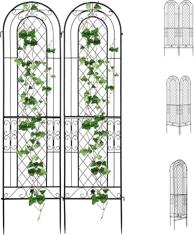 2 Pack 16 x 61 Black Garden Trellis for Climbing Plants Outdoor Iron Roses Trellis Trellises for Outdoor Climbing PlantsOutdoor Plant Trellis Climbing Rose Trellis Iron Trellis Decorative