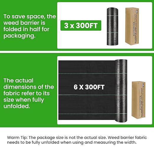 Weed Barrier Fabric 6x300ft Landscape Fabric 3.2oz Heavy Duty Durable Woven Geotextile Fabric High Permeability Ground Cover Mat Driveway Fabric Garden Weed Control Cloth with 20 U-Securing Pegs