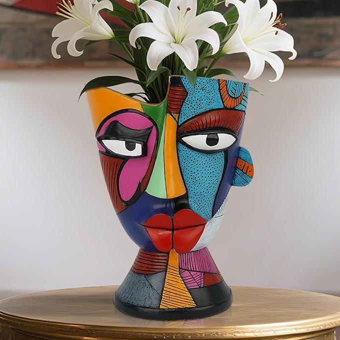 Abstract Face Planters Pots Head 7.8 Inch with Drainage - Decorative Plant Pots Retro Rainbow Design Cute Unique Planter for Succulents/Snake Plants/Cactus Indoor &amp Outdoor