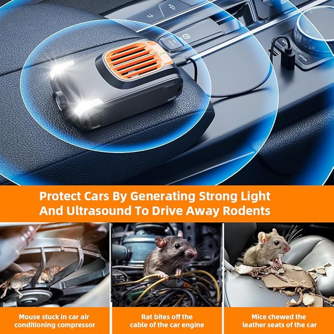 Effective Ultrasonic Rodent Repellent for underhood car Engines for House Garage Kitchen Attic 2 Pack Rodent Mice Rat Repellent Plug in Electronic Rat Pest Deterrent with 4 Strobe Lights