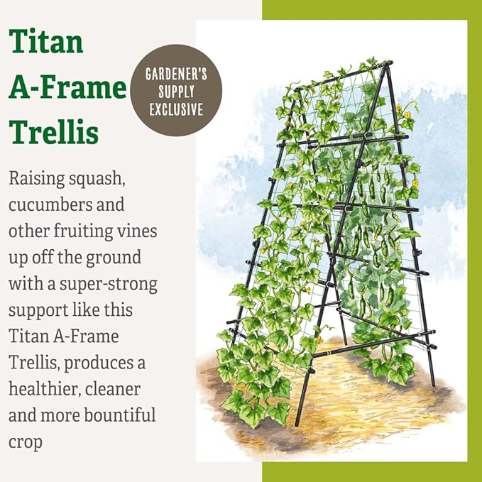 Gardener's Supply Company Titan A-Frame Trellis | Strong and Sturdy Outdoor Garden Trellis Plant Support for Cucumbers Beans Vine Herbs &amp Other Climbing Plants w/Easy to Install Tough Nylon Nett