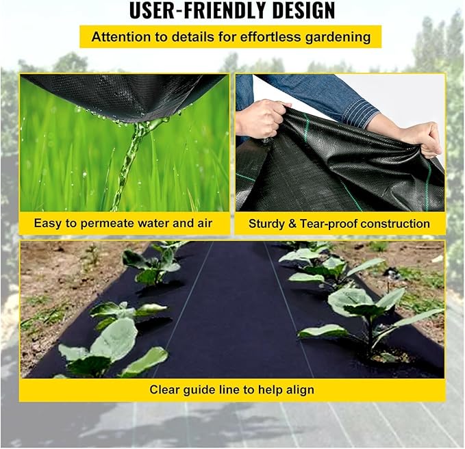 Large Weed Barrier Landscape Fabric Garden Woven Ground Cover Mat Weed Control Fabric Membrane Garden Ground Cover Black(300 x 6.5 ft)