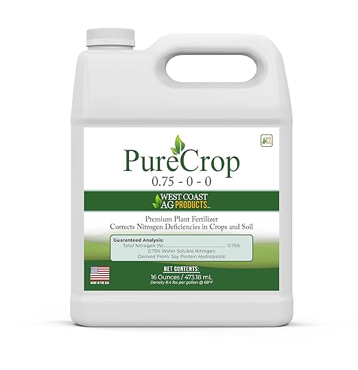 PureCrop – All-Crop Plant-Based Fertilizer &amp Spray Concentrate | Corrects Nitrogen Deficiency | Compatible with All Crops | Sustainable Formula | 0.75% Nitrogen | Made in The USA | 16 Ounces