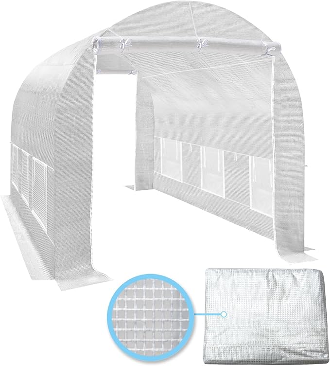 YardGrow 2-Doors Replacement Greenhouse Cover for Larger Walk in Outdoor Yard Plant Gardening Hot House Cover ONLY (12'x7'x7' White)