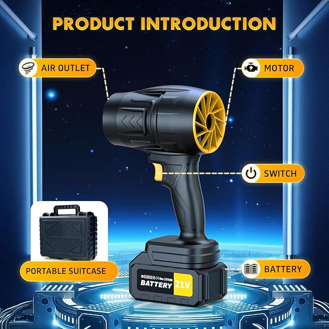 Electric Leaf Blower Cordless with 21V 2 * 3000mAh Batteries and Charger 400000RPM Handheld Battery Powered Leaf Blower One-Touch Speed Adjustment Lightweight Turbo Blower for Yard PatioGarage