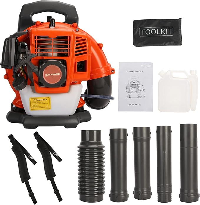 Backpack Gas Powered Leaf Blower 52CC 550CFM 2-Stroke Grass Lawn Blower Air Cooling Gasoline Backpack Grass Blower with Air-Cooled Snow Blower for Garden Care