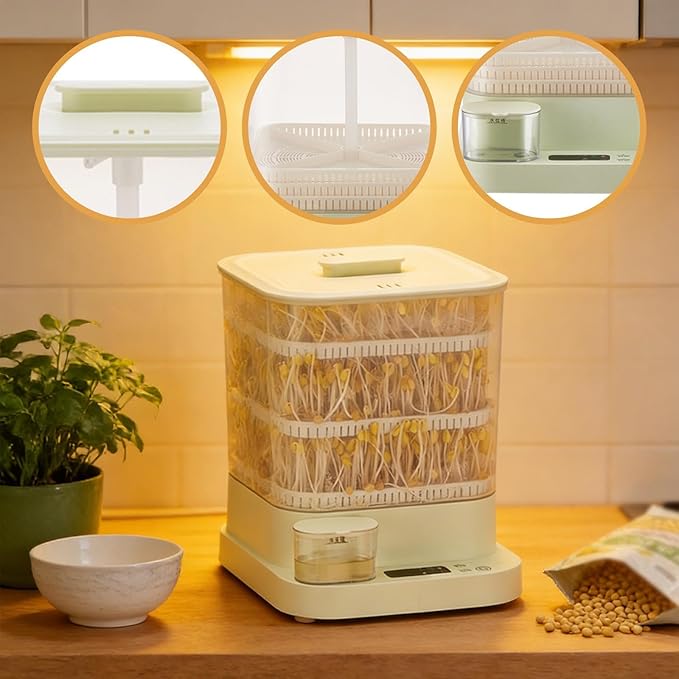 Bean Sprouts Machine 3 Seasonal Modes 360 Degree Spray Multipurpose Automatic Bean Sprouts Maker Kit for Beans