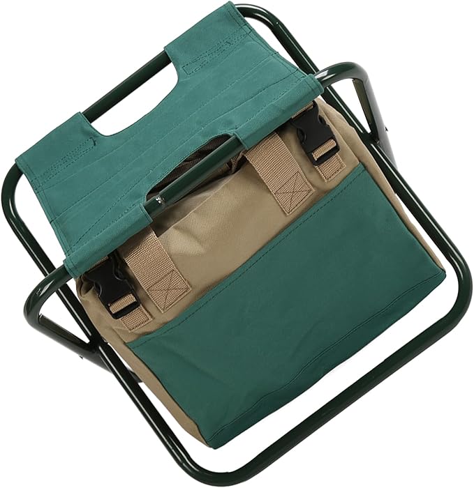 Heavy Duty Folding Backpack Stool Gardening Folding Stool with Detachable Storage Bag 600D Oxford Cloth Portable Garden Tool Stool for Gardeners and Patio Use (Green)