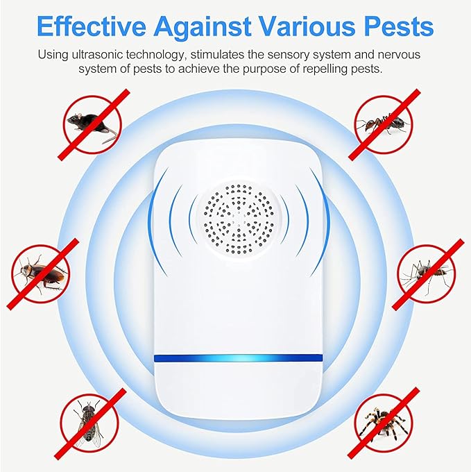 Ultrasonic Pest Repeller Indoor 6 Pcs Electronic Pest Mouse Repellent Ultrasonic Plug in for Mosquito Mice Ant Roach Fleas Spider Bug for Home Hotel Garage Office