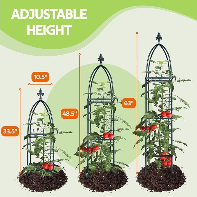 100% Metal Obelisk Trellis for Climbing Plants Outdoor &amp Indoor - Powder-Coated Thicken Steel Towering Plant Support - Weather-Proof Garden Trellis for Climbing Vine Vegetables &amp Flowers