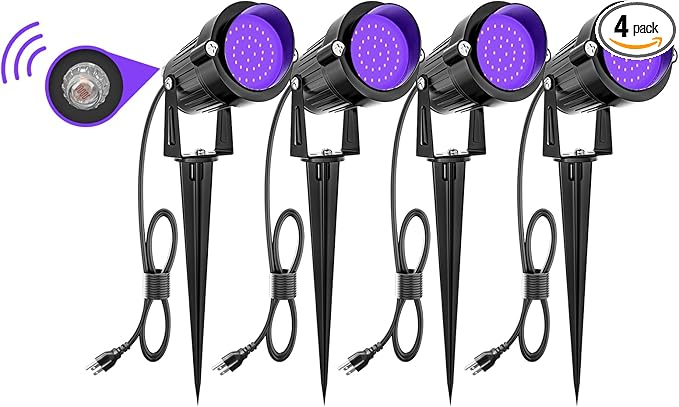 ZUCKEO Halloween Outdoor Black Light Spotlight LED Blacklight 15W Dusk to Dawn Landscape Spot Lights with US Plug for Glow Party Body Paint Fluorescent Yard Garden Decor(4Pack)