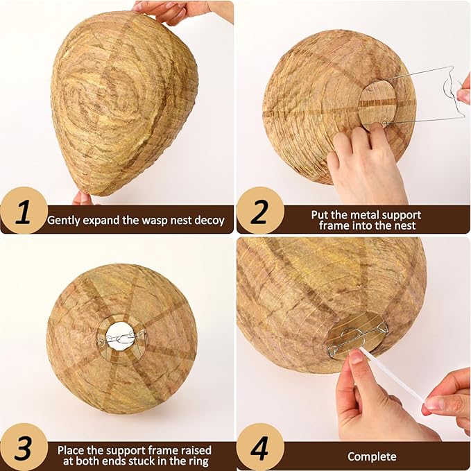 DECYOOL 12 Pack Paper Wasp Nest Decoy Hanging Wasp Nest Stay Away from Wasps Hornets Yellow Jackets(Dark Brown)