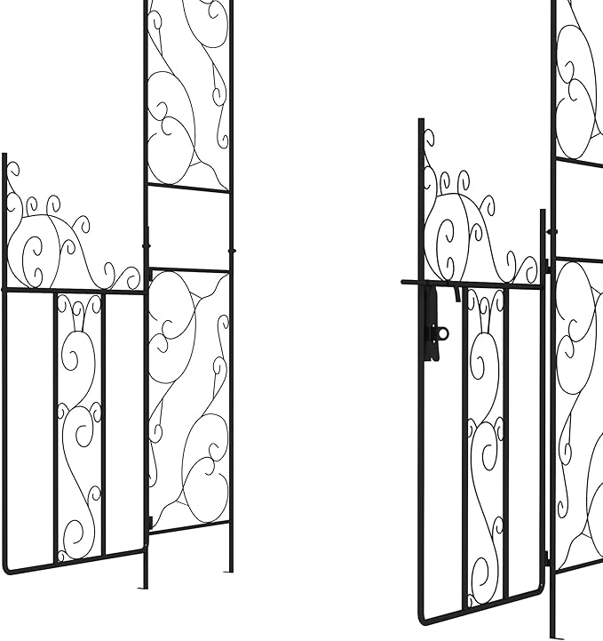 7.5' Metal Garden Arch with Gate Garden Arbor Trellis for Climbing Plants Roses Vines Wedding Arch for Outdoor Garden Lawn Backyard Black