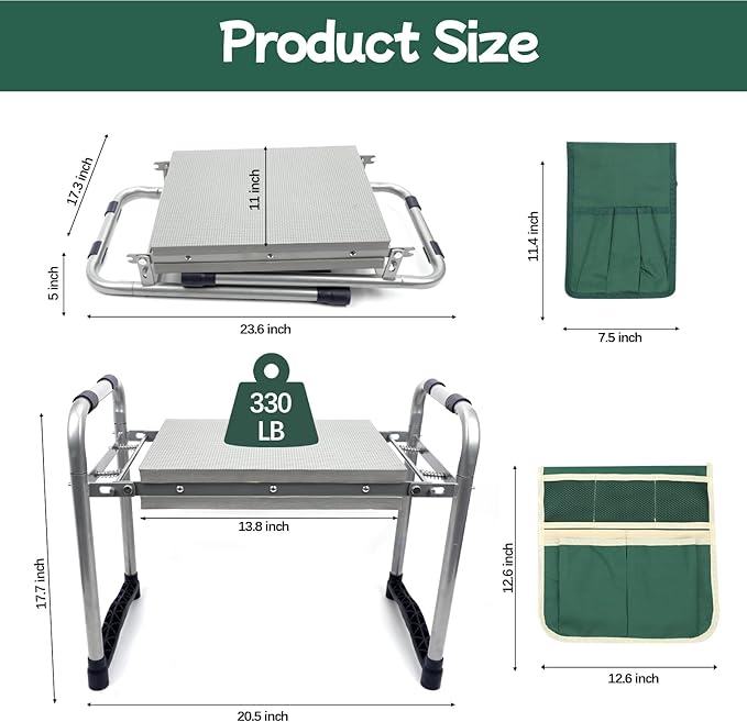 Garden Kneeler and Seat with 11.5 Wide Pad Foldable Garden Stool with 2 Tool Bags Heavy Duty Garden Kneeler for Gardening Women Horticulturist