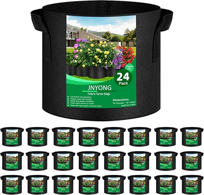24-Pack 7 Gallon Thickened Non-Woven Grow Bags Aeration Fabric Pots with Handles