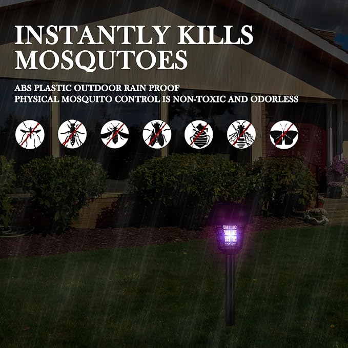 Qualirey 12 Pcs Solar Bug Zapper Outdoor Waterproof Solar Mosquito Zapper Outdoor Solar Powered Mosquito Killer Lamp Lighting Mosquito Repellent Lamp for Patio Yard Garden Insect Purple White Light