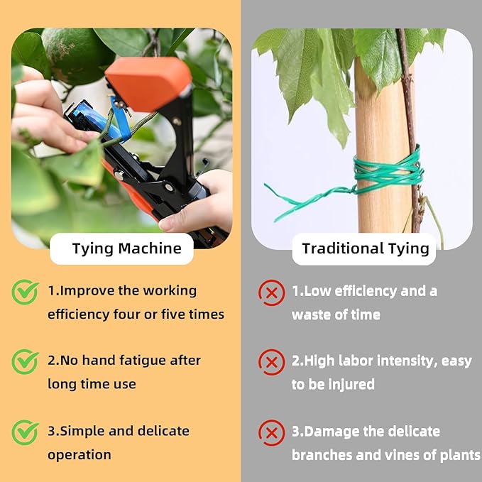 SUCA Plant Tying Machine Plant Tape Cattle Panels for GardenPlant Vine Tying Tool with 10000pcs Staples 21 Rolls Tape Plant Tape Gun for GrapesTapener (tapetool set1pcs)