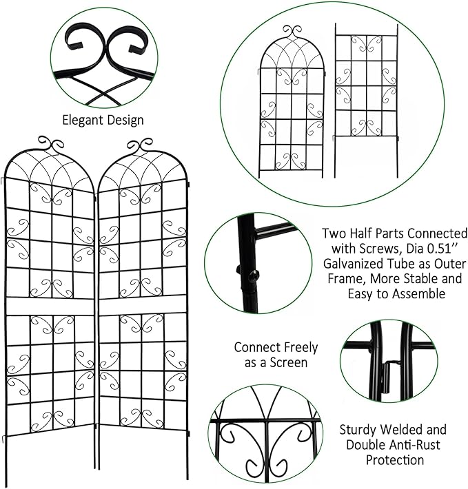 4 Pack Metal Garden Trellis 86.7 x 19.7 - Rustproof Climbing Plant Support for Outdoor Gardens(4 Pack-Cream White)