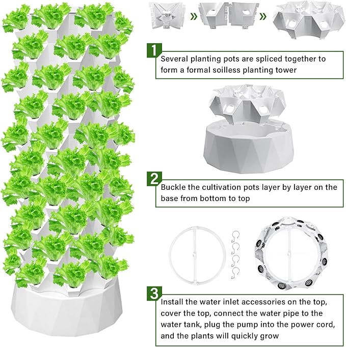 80 Pots Hydroponics Tower Set Vertical Hydroponic Growing System with Water Pump Indoor Outdoor Planter Tower Starter Kit for Growing Strawberries Tomatoes Lettuce Plants &amp Vegetables at Home
