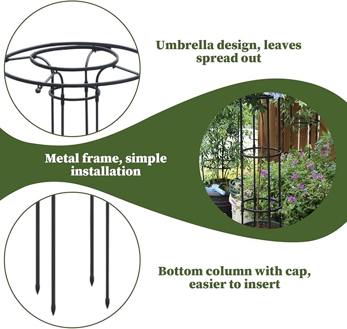 Garden Obelisk 47 Inch Stackable Plant Trellis with Umbrella Design Metal Flower Trellis Plant Support for Outdoor Potted Vines Roses and Vegetables