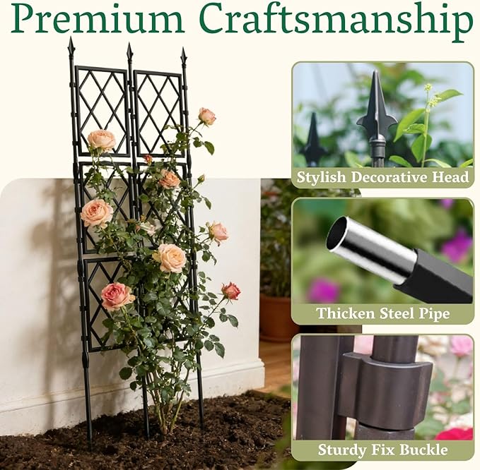 Garden Trellis Frame for Climbing Plants Outdoor | 65 Inch PE-Coated Metal Pipes &amp Plastic Grids Rose Wall Trellis | Rustproof Privacy Screen Plant Support Frame for Flowers Vines Vegetables Indoo