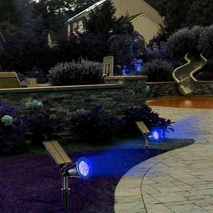 Solar Landscape Lights 7 LED Solar Spotlights 2 in 1 Security Light Solar Lights Outdoor Waterproof for TreePatioYard (Blue)