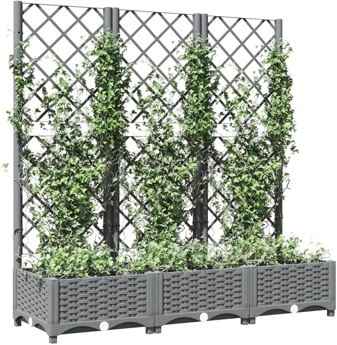 Garden Planter Light Grey Polypropylene Large Planters with Trellis for Climbing Plants Outdoor Raised Garden Bed for Patio Balcony 47.2x15.7x47.8in
