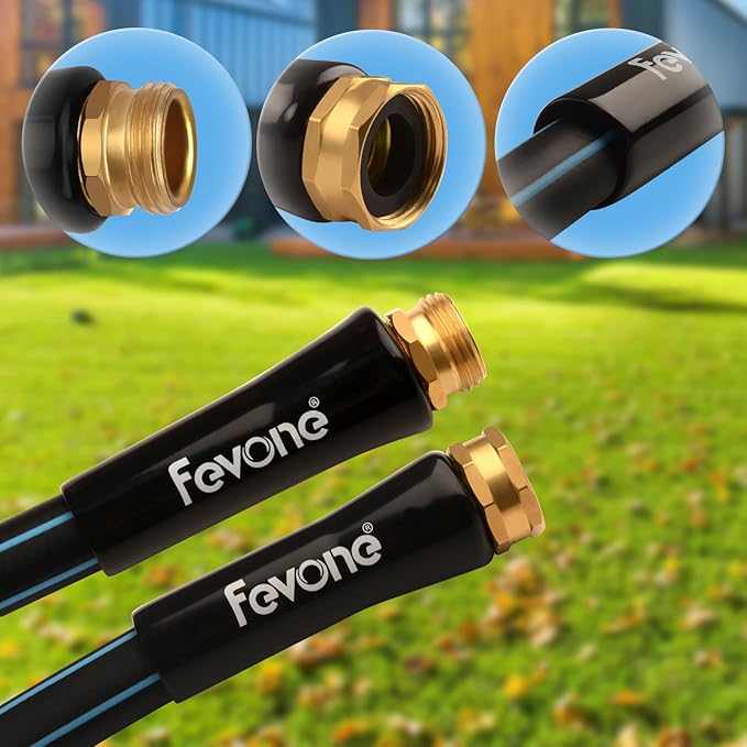 Fevone 100 ft Garden Hose Non Kinking Flexible Water Hose Heavy Duty Hybrid Polymer 5/8 Inner Diameter Hose 3/4 Brass Fittings