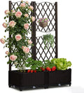 Raised Garden Bed with Trellis Outdoor Free-Standing Trellis Planter Box with Drainage Holes Privacy Planter for Patio Above Ground Elevated Garden Bed for Outdoor Climbing Plants Vines (Brown)